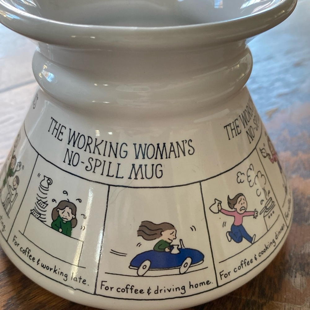 Vintage Working Woman’s No-Spill Mug with Cartoon Design - Picture 4 of 10